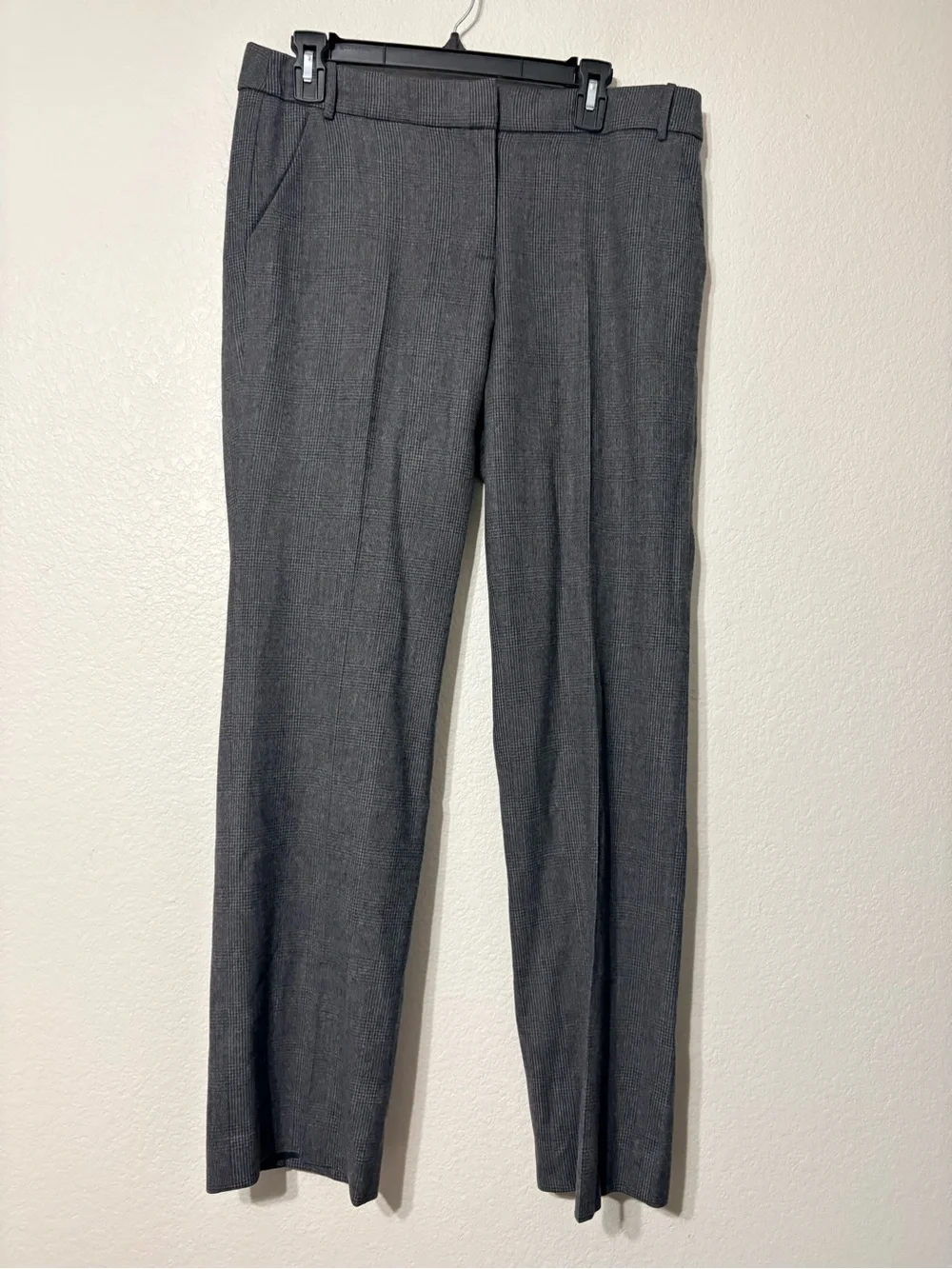 Woman’s J. Crew City Fit Wool Dark Gray Glen Plaid Career Straight Leg Pants 8